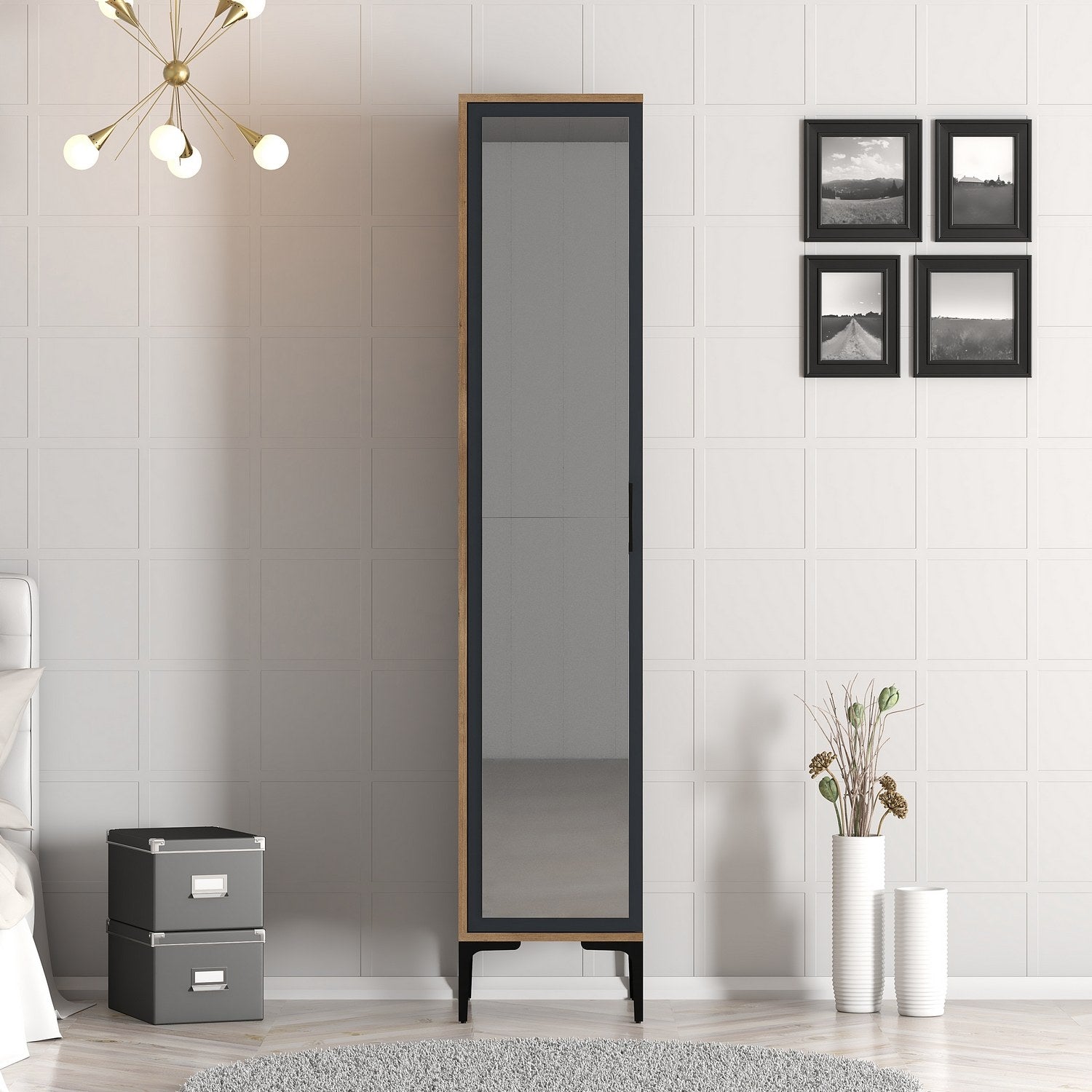 Guarda-roupa elegante – 40 x 47,5 x 201,4 cm – Nogueira e Antracite – Painel de partículas revestido de melamina