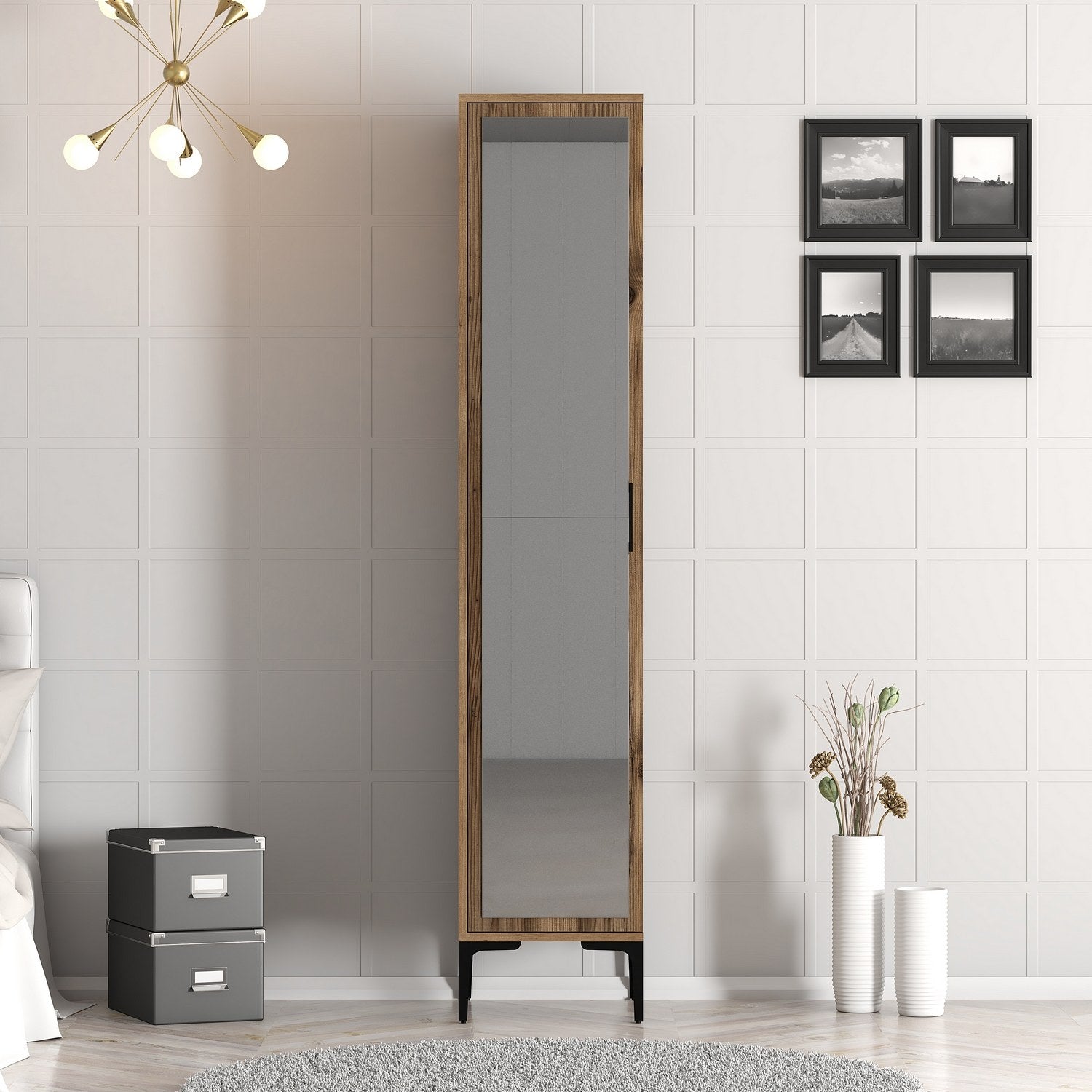 Guarda-roupa em nogueira – 40 cm x 201,4 cm x 47,5 cm – nogueira – painel de partículas com revestimento em melamina