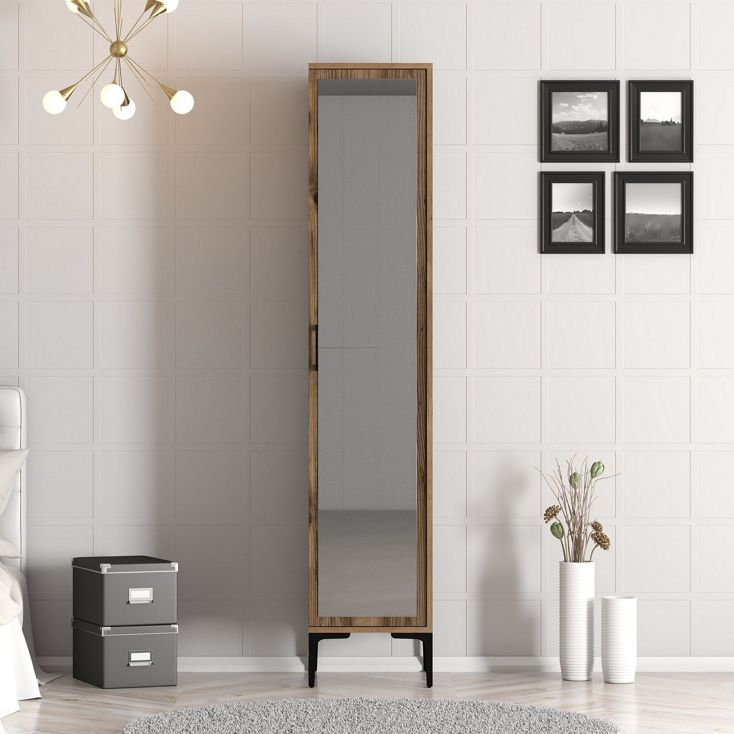 Guarda-roupa em nogueira – 40 cm x 201,4 cm x 47,5 cm – nogueira – painel de partículas com revestimento em melamina