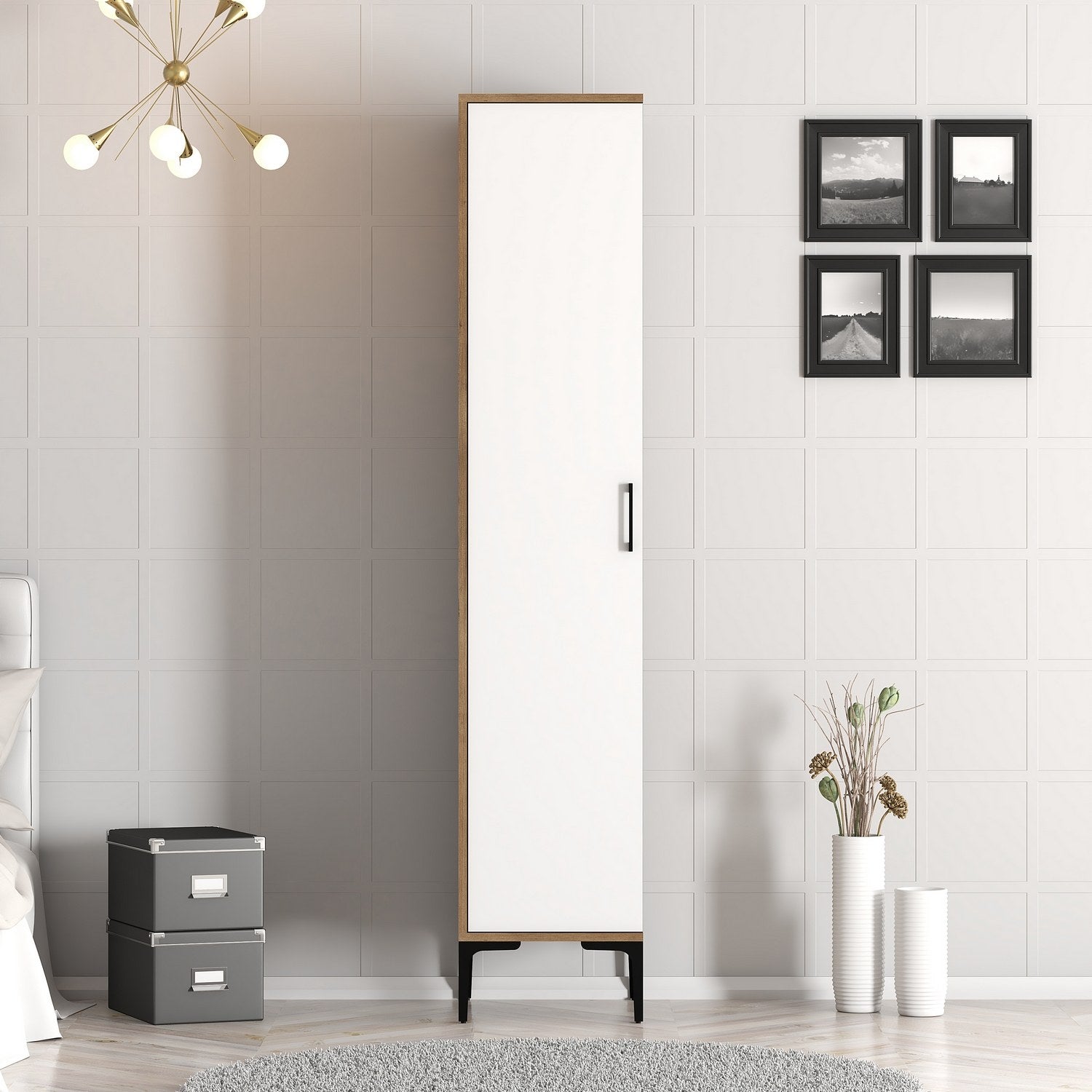 Guarda-roupa elegante – 40 cm de largura x 201,4 cm de profundidade x 47,5 cm de altura – nogueira e branco – painel de partículas revestido em melamina