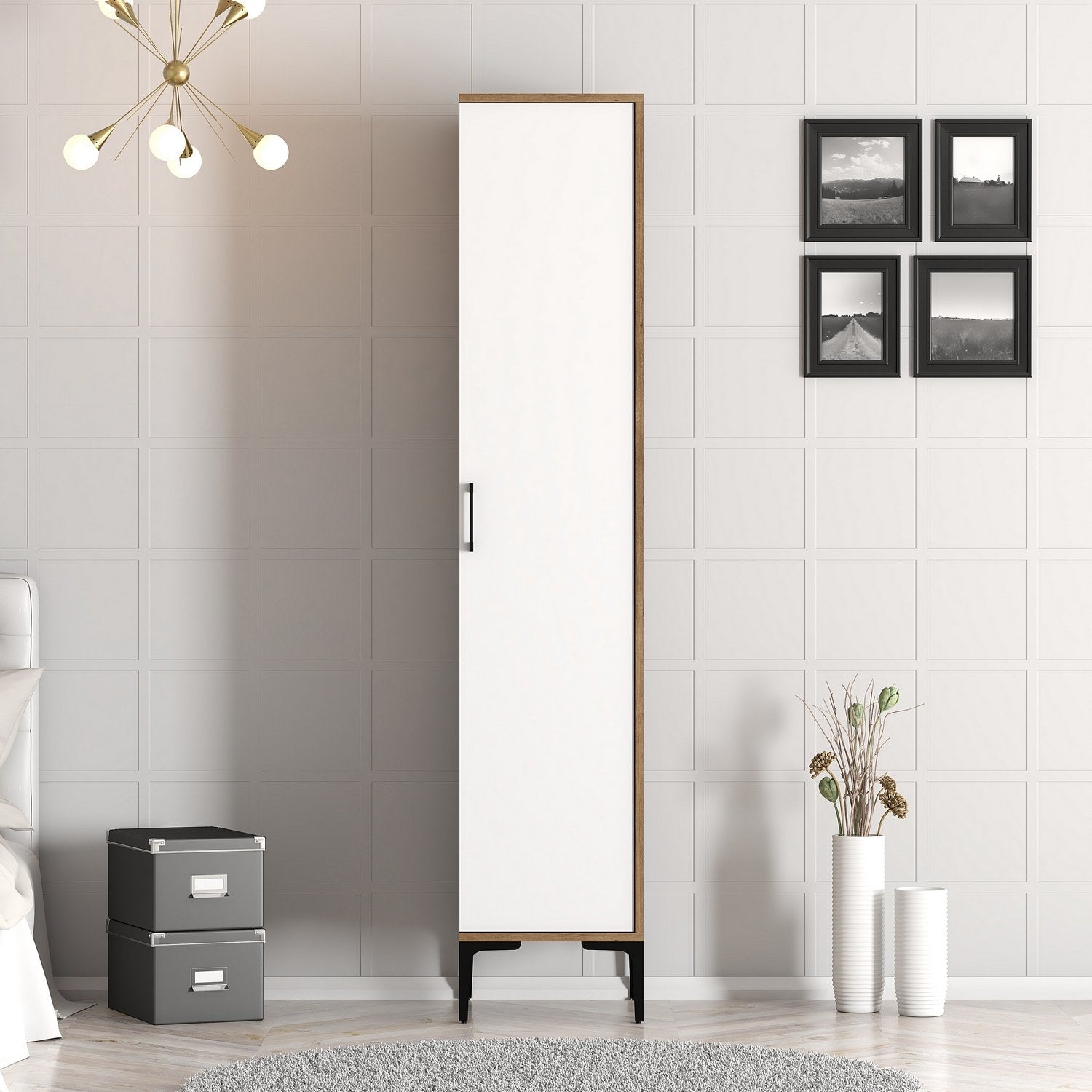 Guarda-roupa elegante – 40 cm de largura x 201,4 cm de profundidade x 47,5 cm de altura – nogueira e branco – painel de partículas revestido em melamina