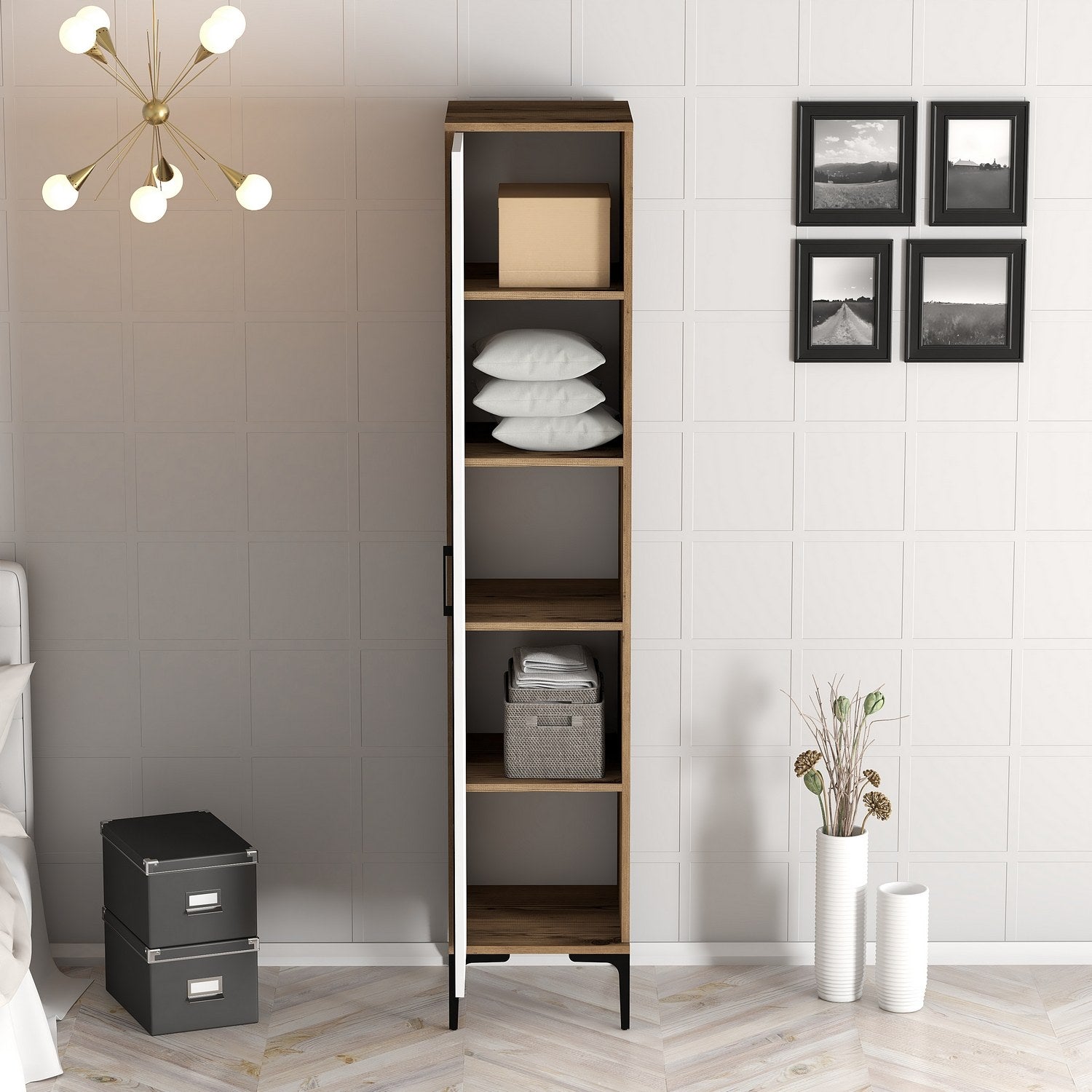 Guarda-roupa elegante – 40 cm de largura x 201,4 cm de profundidade x 47,5 cm de altura – nogueira e branco – painel de partículas revestido em melamina