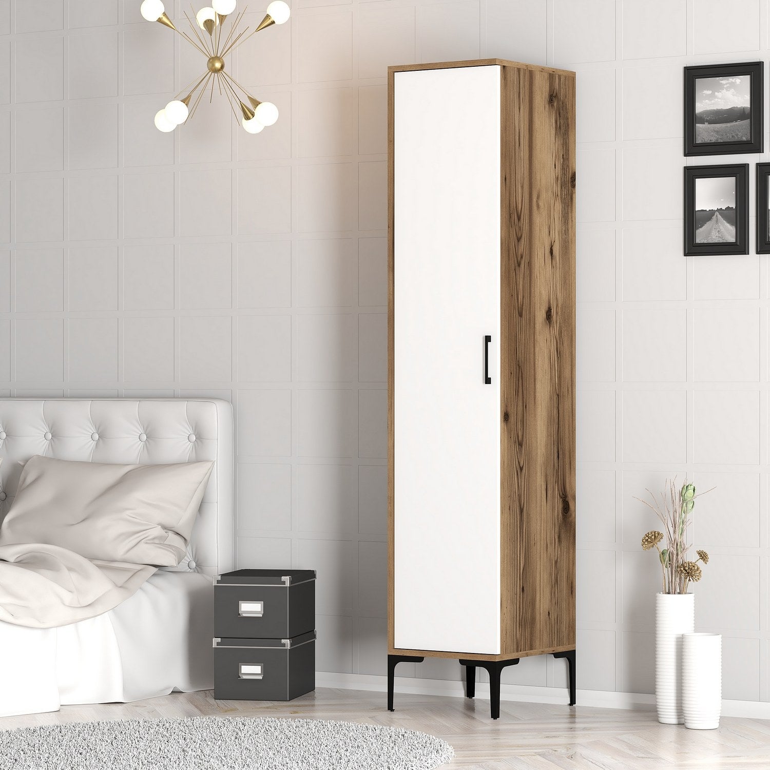 Guarda-roupa elegante – 40 cm de largura x 201,4 cm de profundidade x 47,5 cm de altura – nogueira e branco – painel de partículas revestido em melamina