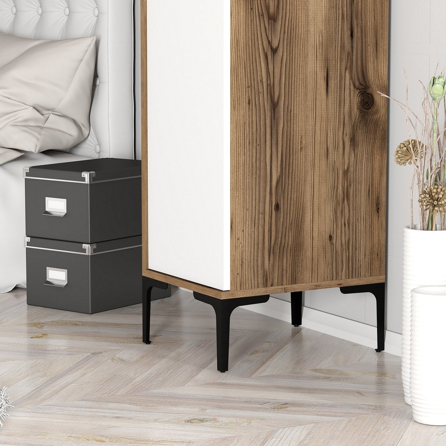 Guarda-roupa elegante – 40 cm de largura x 201,4 cm de profundidade x 47,5 cm de altura – nogueira e branco – painel de partículas revestido em melamina