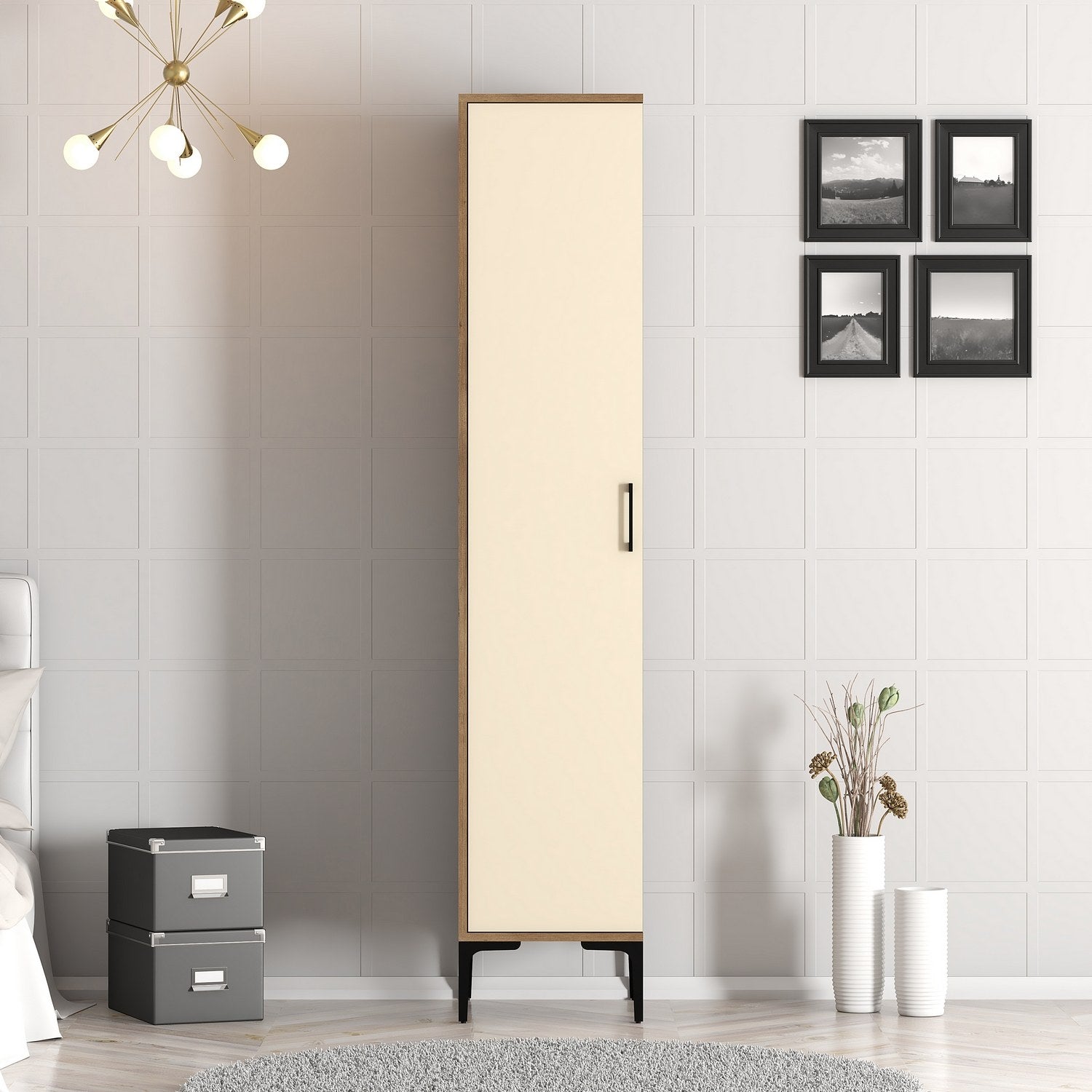 Guarda-roupa elegante – 201,4 x 40 x 47,5 cm – nogueira e creme – melamina