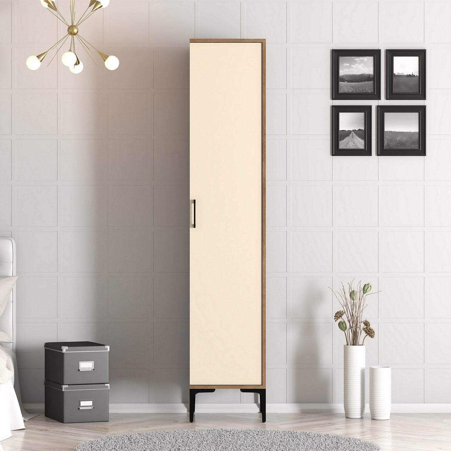 Guarda-roupa elegante – 201,4 x 40 x 47,5 cm – nogueira e creme – melamina