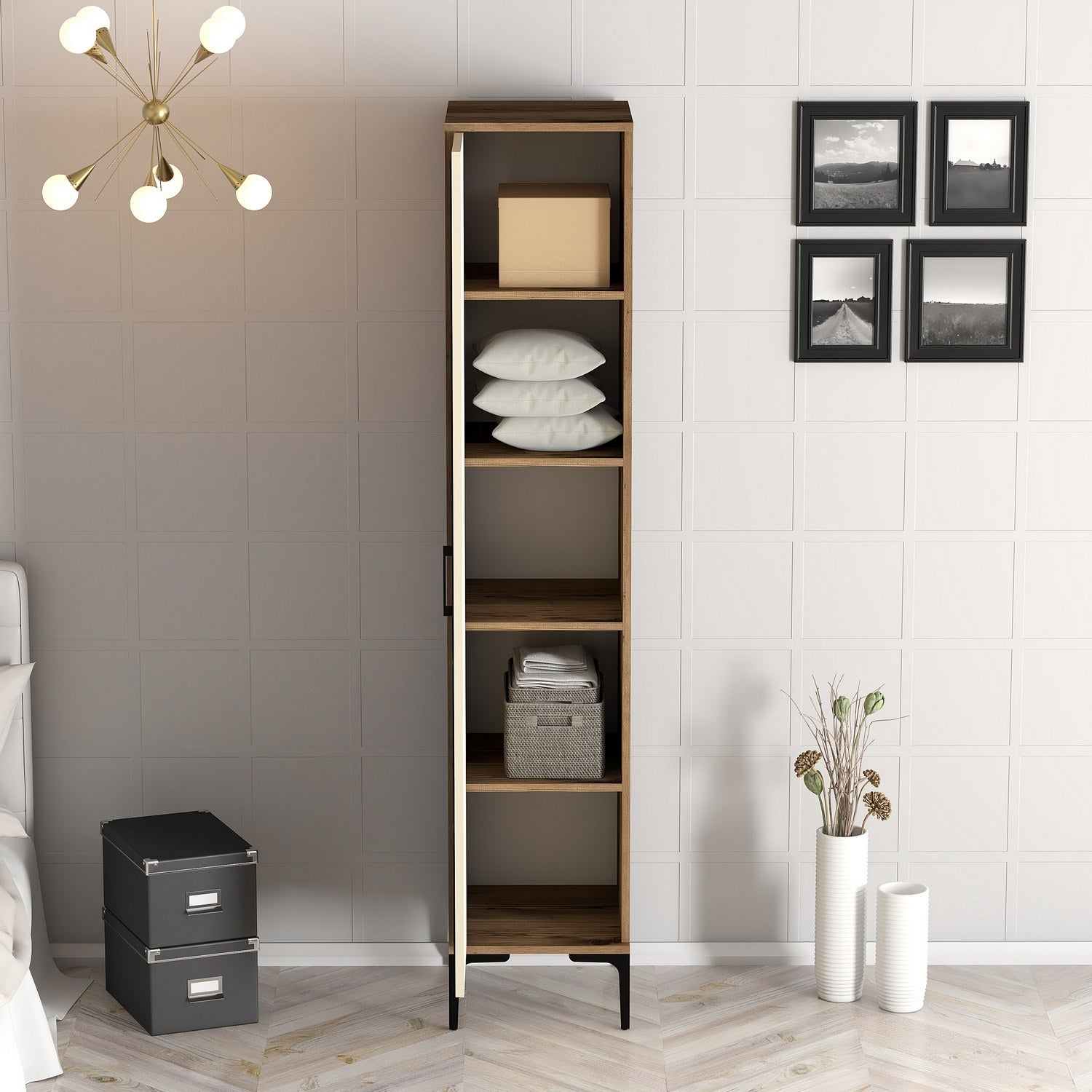Guarda-roupa elegante – 201,4 x 40 x 47,5 cm – nogueira e creme – melamina