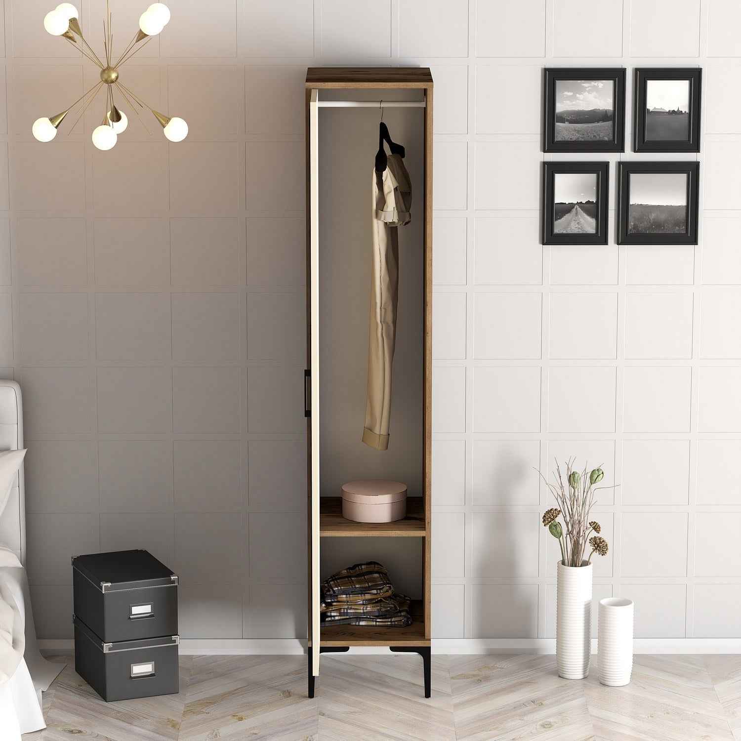 Guarda-roupa elegante – 201,4 x 40 x 47,5 cm – nogueira e creme – melamina