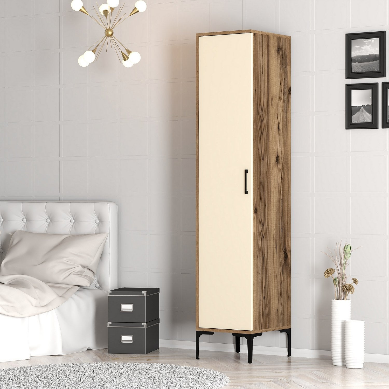 Guarda-roupa elegante – 201,4 x 40 x 47,5 cm – nogueira e creme – melamina