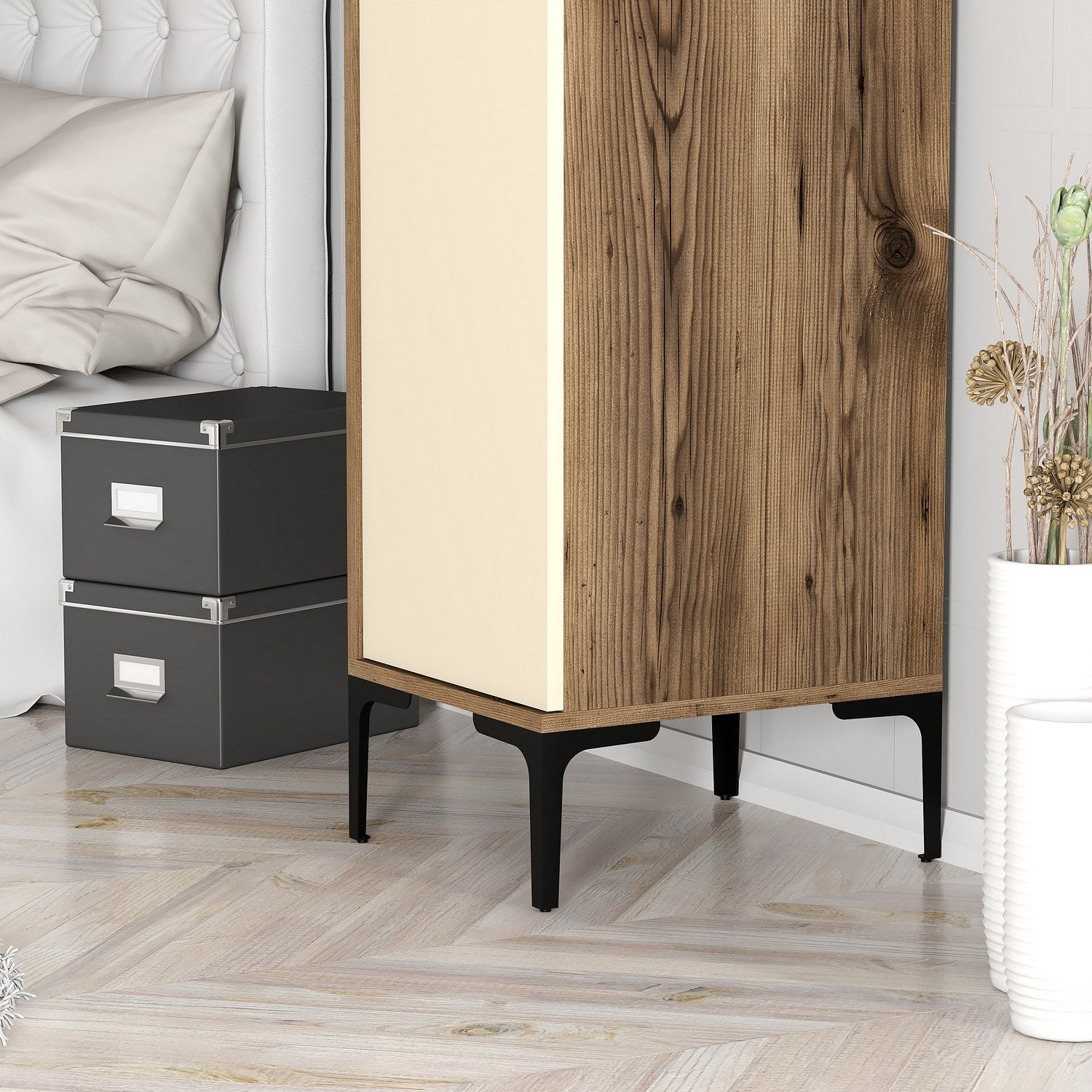 Guarda-roupa elegante – 201,4 x 40 x 47,5 cm – nogueira e creme – melamina