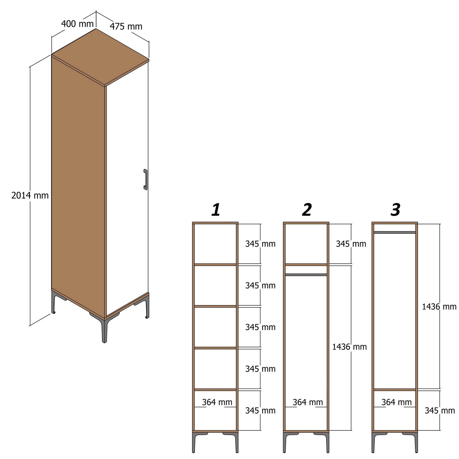 Guarda-roupa elegante – 201,4 x 40 x 47,5 cm – nogueira e creme – melamina