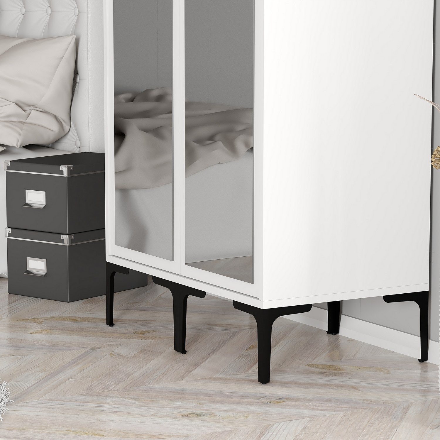 Guarda-roupa elegante – 80 cm x 201,4 cm x 47,5 cm – Branco – Painel de partículas revestido a melamina