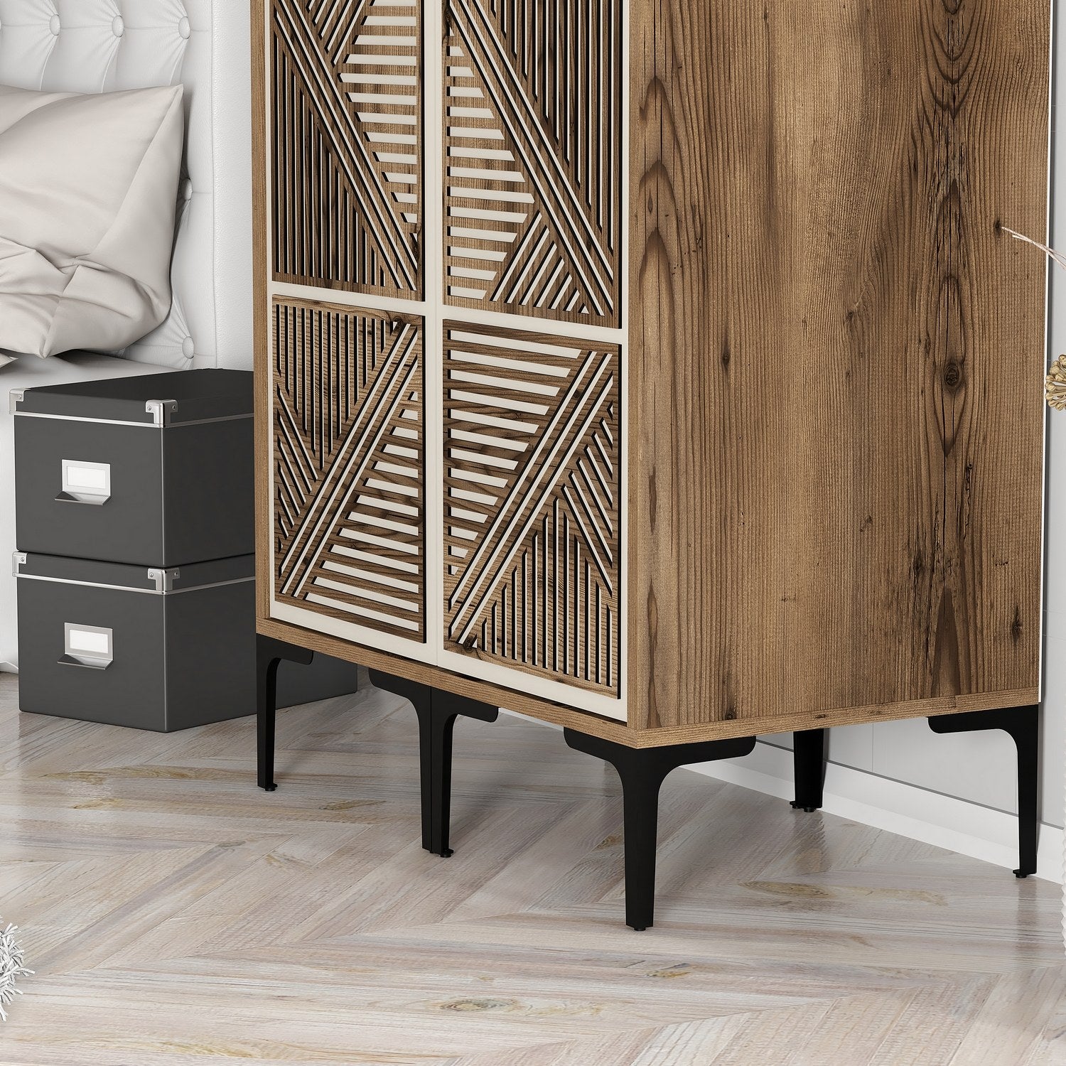 Guarda-roupa elegante – 80 cm x 201,4 cm – nogueira e creme – painel de partículas revestido a melamina