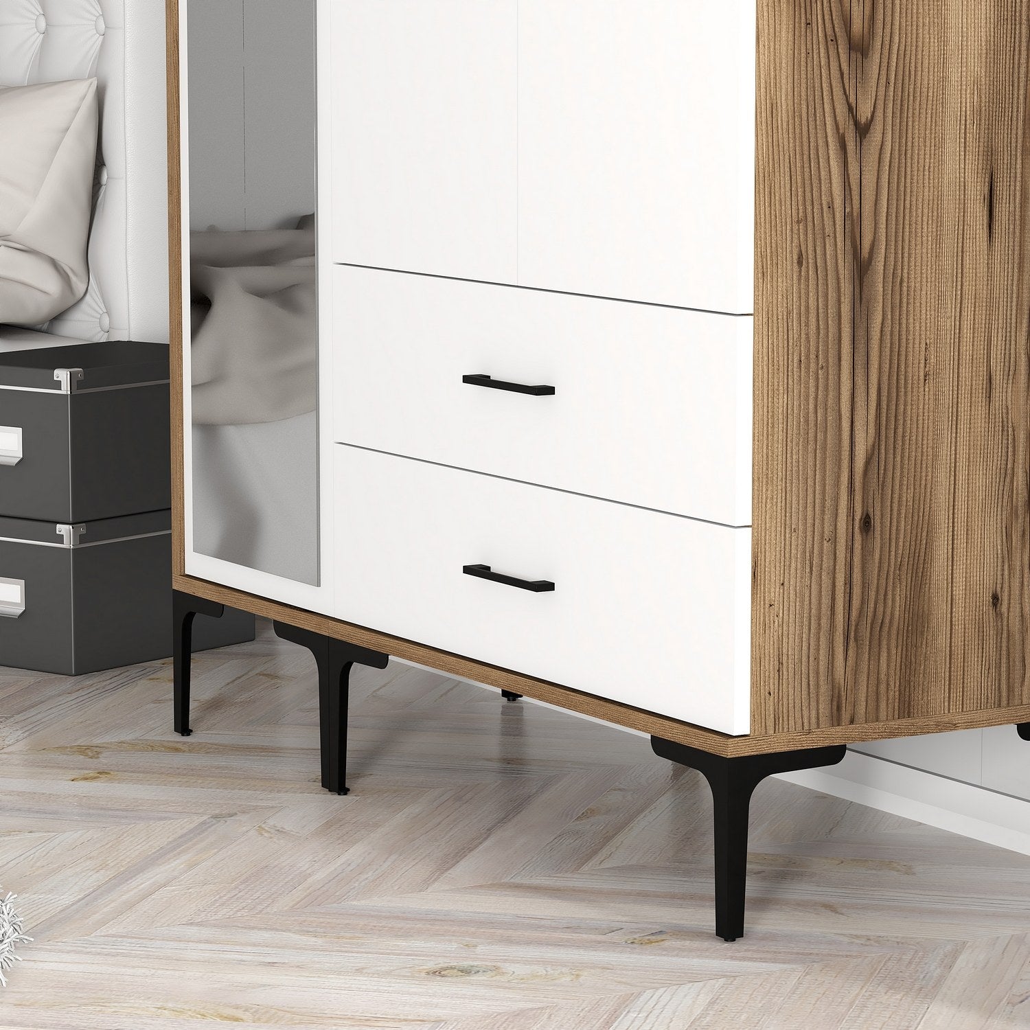 Guarda-roupa elegante – 120 cm x 201,4 cm x 47,5 cm – Nogueira e Branco – Painéis de partículas revestidos a melamina