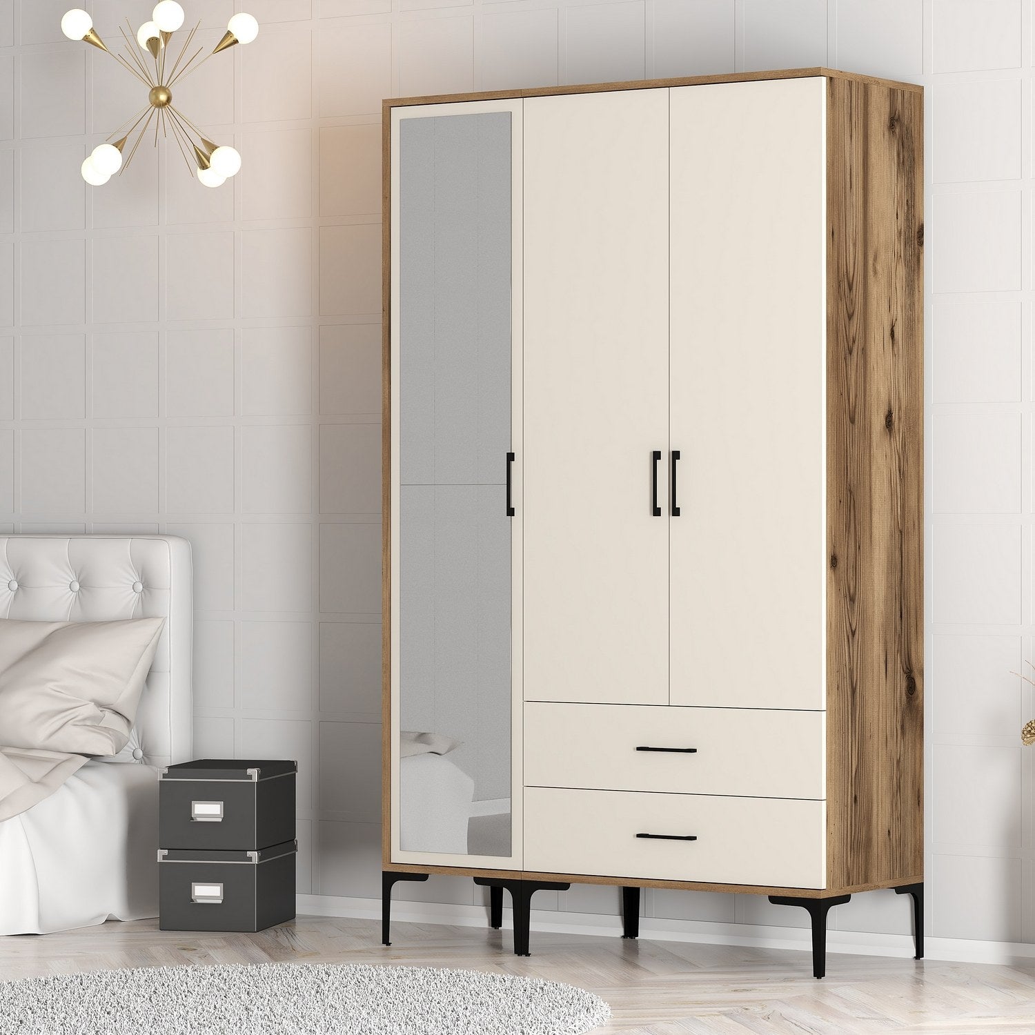 Guarda-roupa elegante – 120 cm x 201,4 cm x 47,5 cm – Nogueira e Creme – MDF