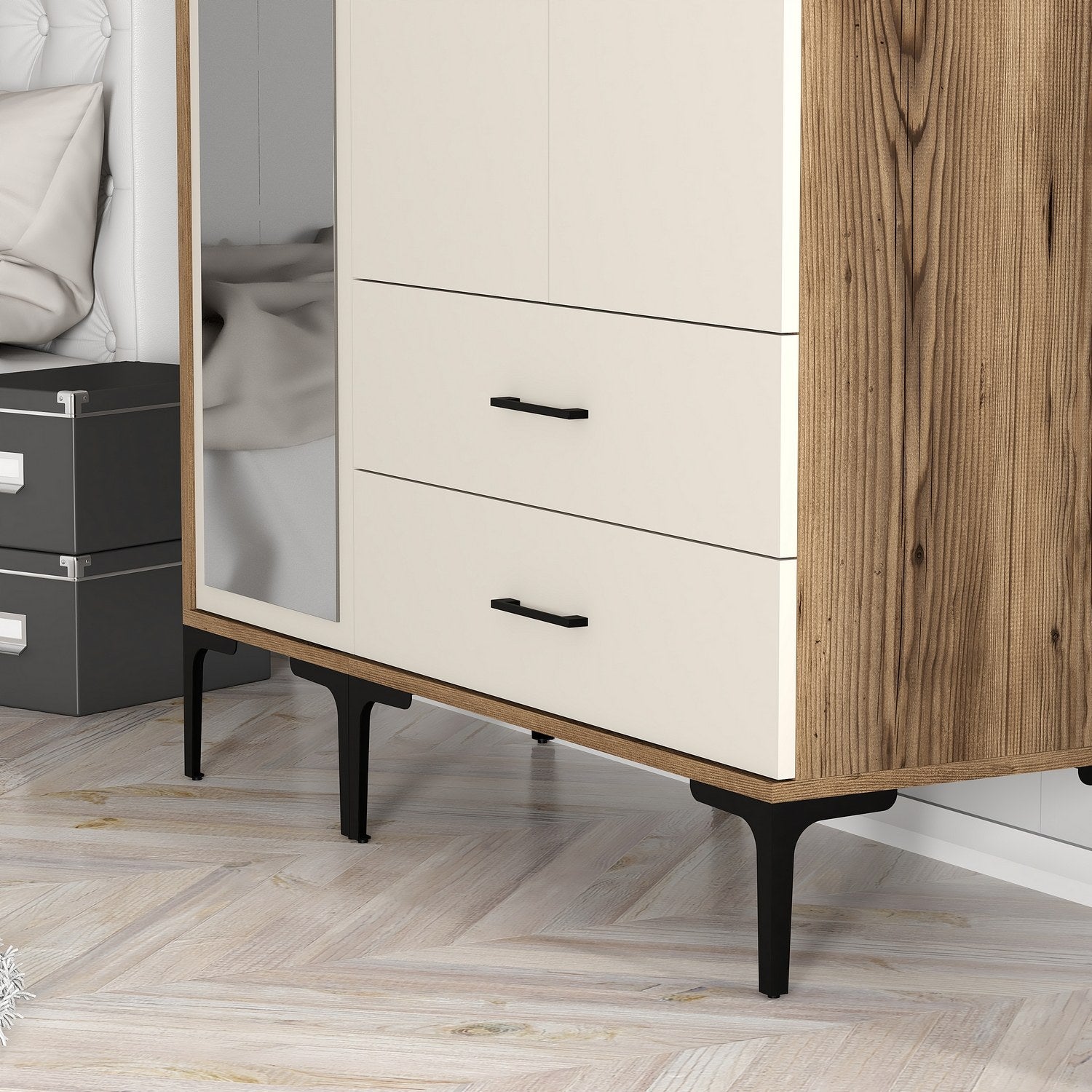 Guarda-roupa elegante – 120 cm x 201,4 cm x 47,5 cm – Nogueira e Creme – MDF