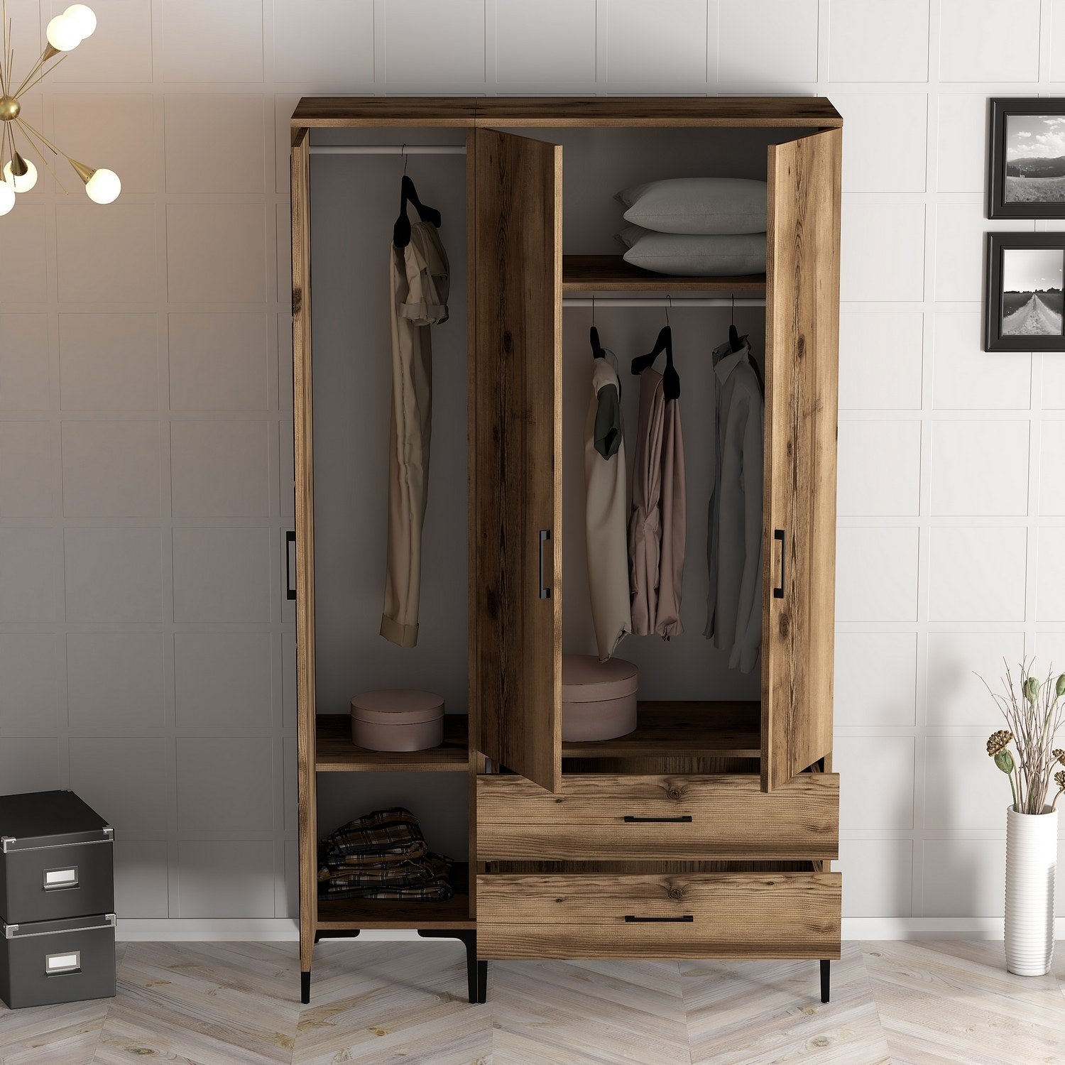 Guarda-roupa em nogueira – 120 cm x 201,4 cm x 47,5 cm – madeira