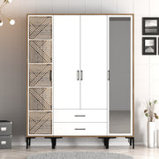 Guarda-roupa elegante – 160 cm x 201,4 cm x 47,5 cm – nogueira e branco – painel de partículas revestido a melamina