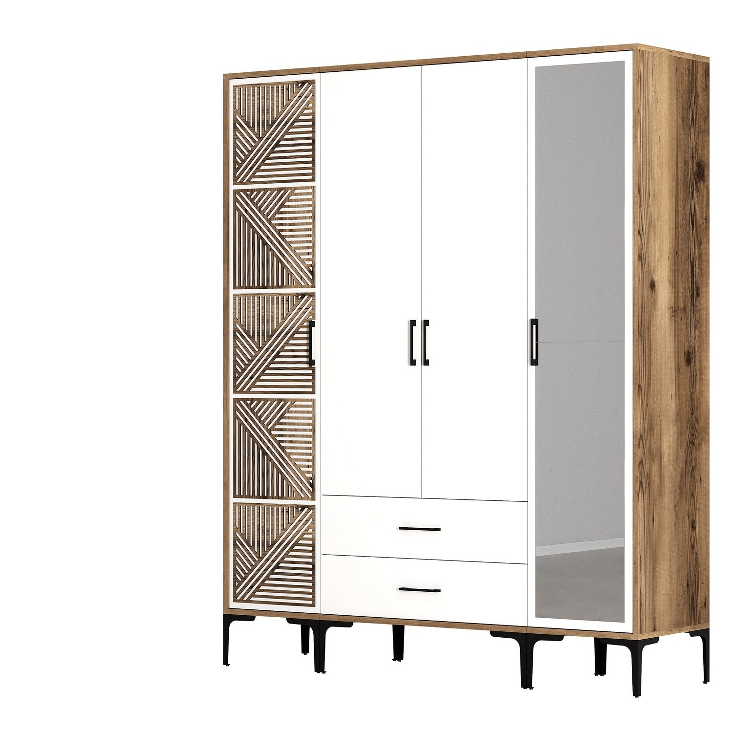Guarda-roupa elegante – 160 cm x 201,4 cm x 47,5 cm – nogueira e branco – painel de partículas revestido a melamina