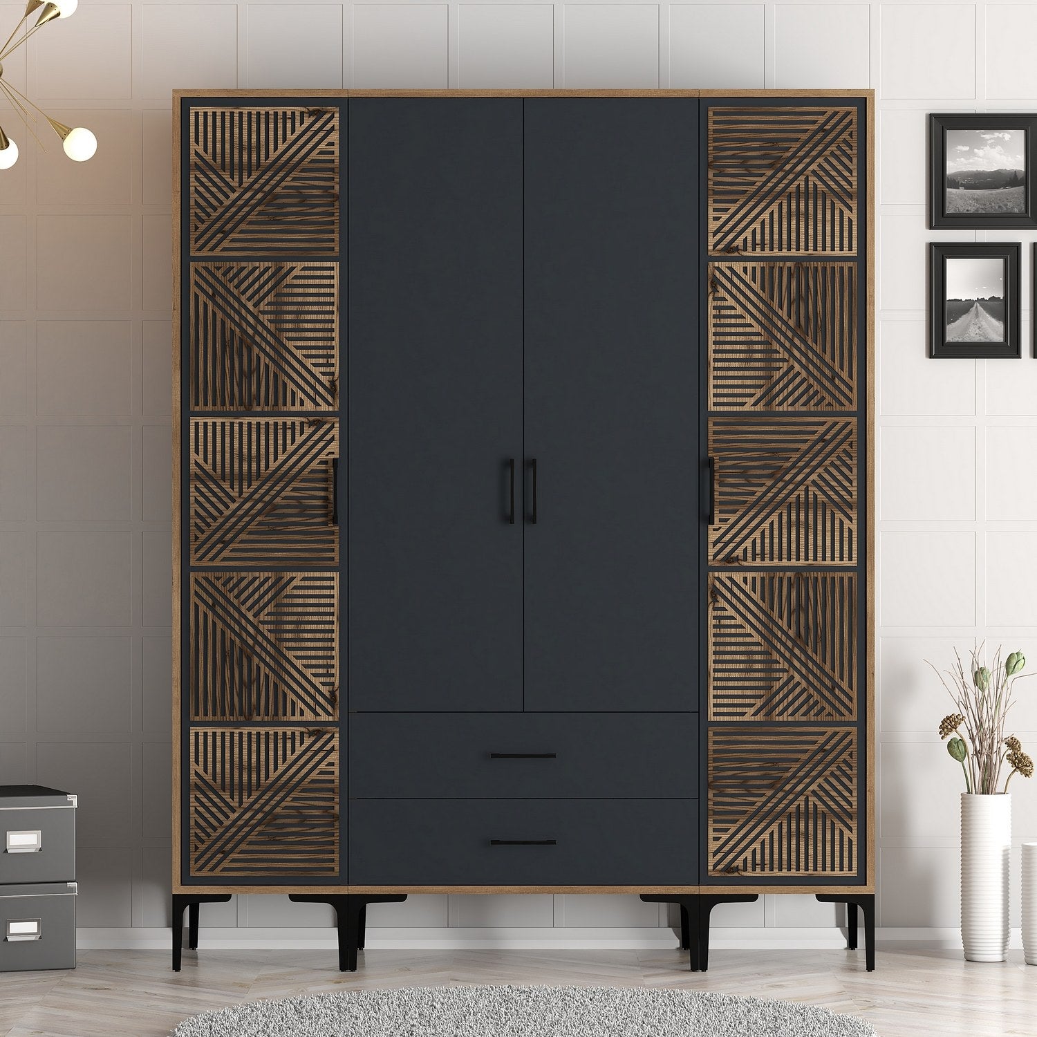 Guarda-roupa elegante – 160 x 201,4 x 47,5 cm – nogueira e antracite – painel de partículas
