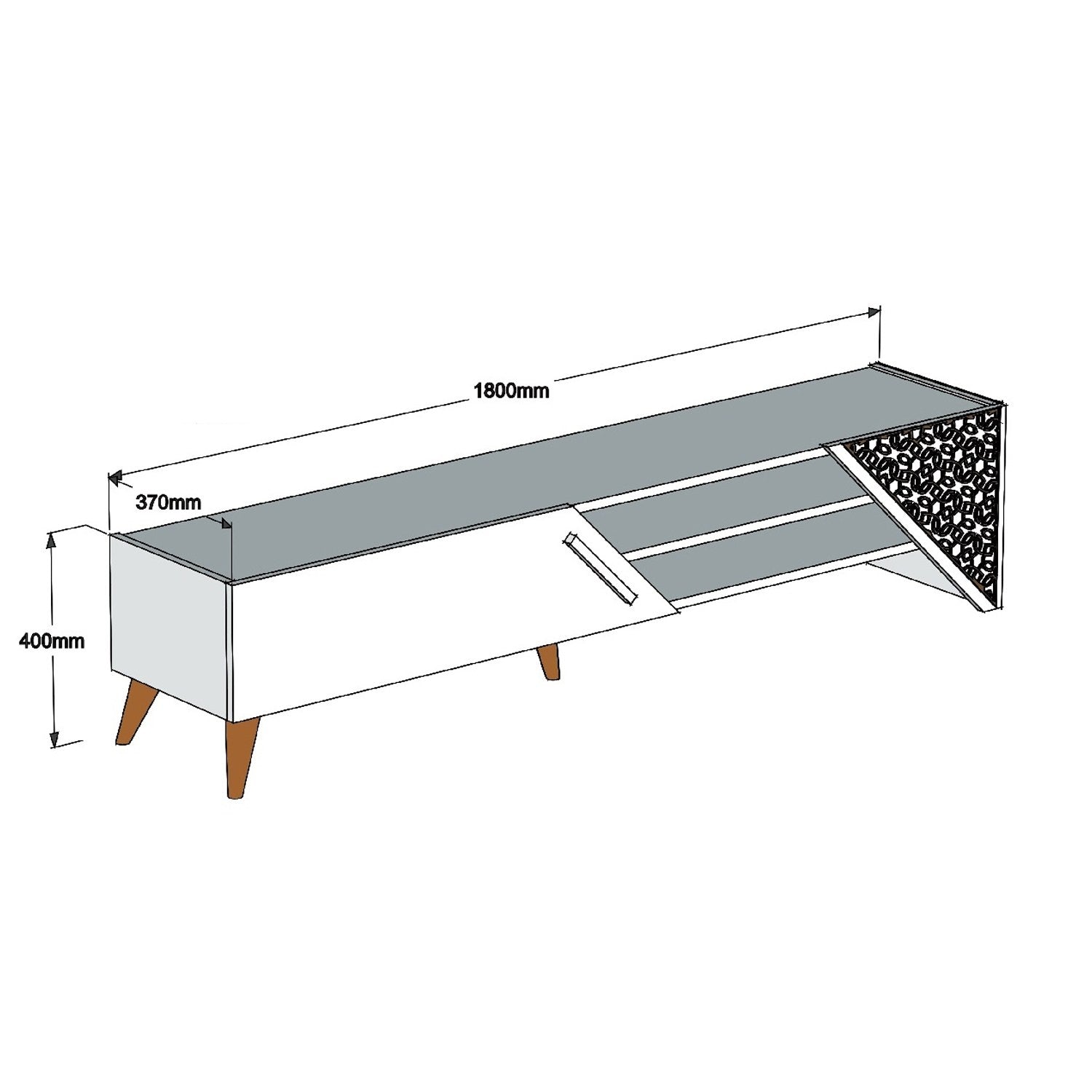 Suporte de TV moderno branco, 180 cm, 37 cm de altura, 40 cm de profundidade | Painel de partículas 100% revestido em melamina, 18 mm de espessura | Elegante e funcional para salas de estar