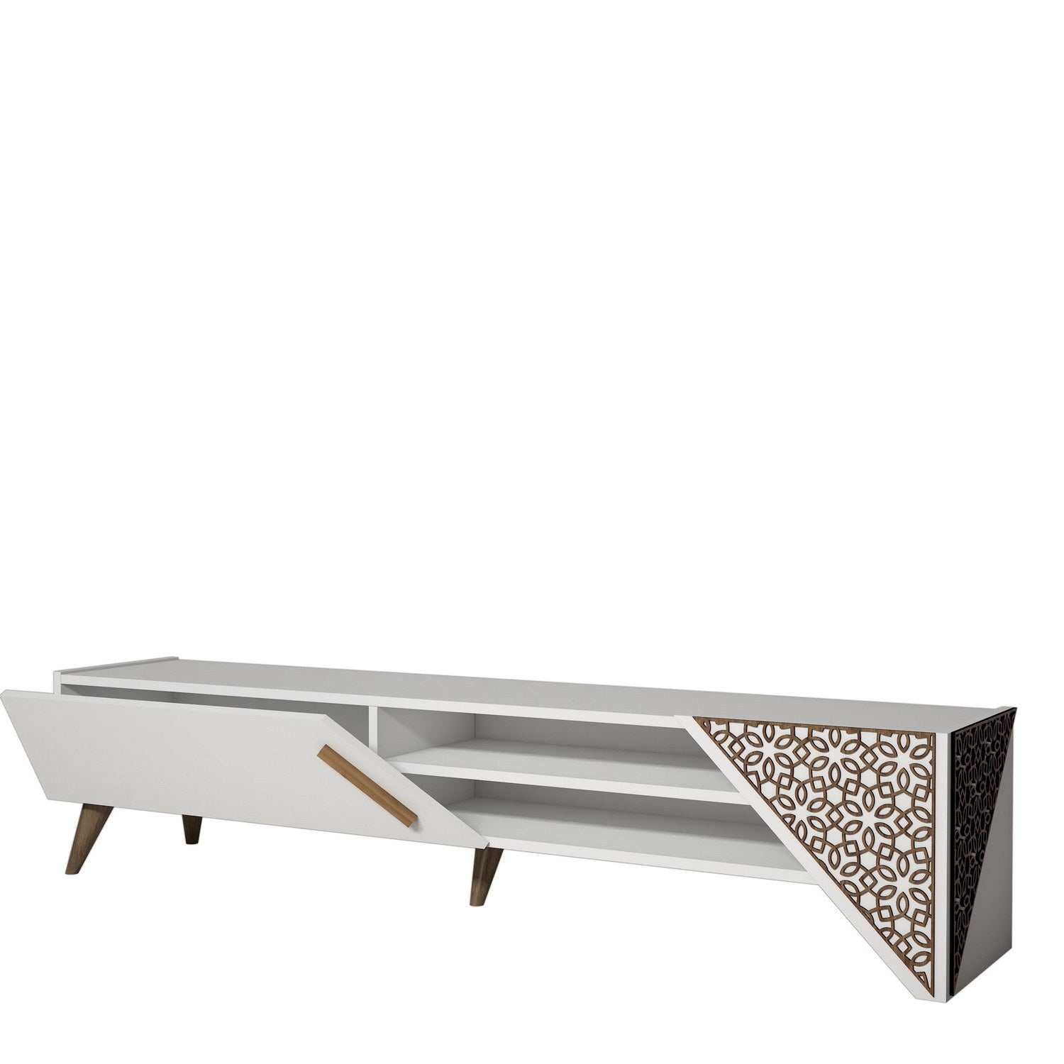 Suporte de TV moderno branco, 180 cm, 37 cm de altura, 40 cm de profundidade | Painel de partículas 100% revestido em melamina, 18 mm de espessura | Elegante e funcional para salas de estar