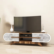 Suporte de TV elegante, nogueira e branco, 145 x 37 x 37 cm | Painel de partículas 100% revestido de melamina, 18 mm de espessura | Design moderno para salas de estar e espaços de entretenimento