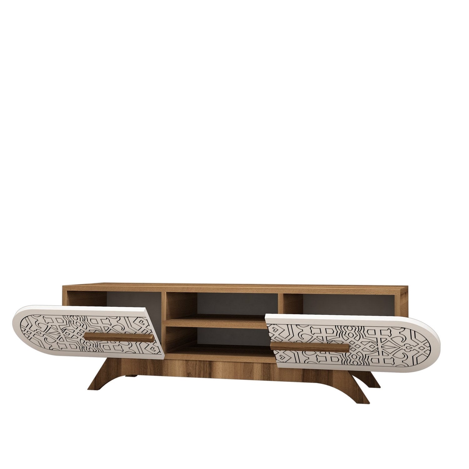 Suporte de TV elegante, nogueira e branco, 145 x 37 x 37 cm | Painel de partículas 100% revestido de melamina, 18 mm de espessura | Design moderno para salas de estar e espaços de entretenimento