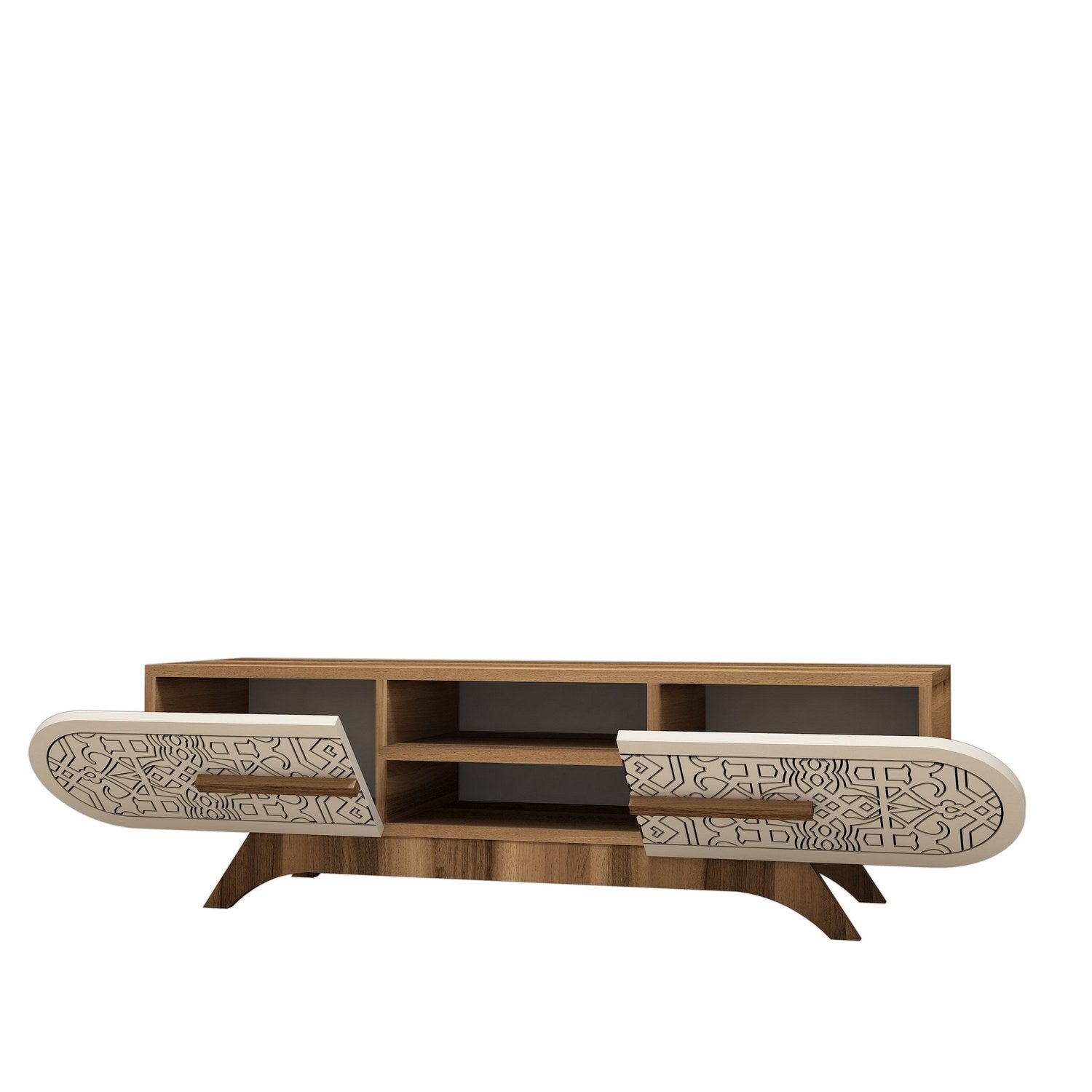 Suporte de TV elegante, nogueira e creme, 145 x 37 x 37 cm | Painel de partículas 100% revestido de melamina, 18 mm de espessura | Design moderno para salas de estar e espaços de entretenimento