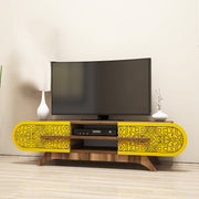 Suporte de TV elegante, nogueira e amarelo, 145 x 37 x 37 cm | Painel de partículas 100% revestido de melamina, 18 mm de espessura | Design moderno para salas de estar e espaços de entretenimento