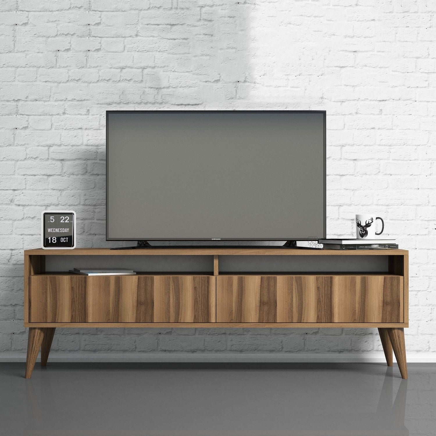Suporte de TV elegante em nogueira, 150 cm x 30 cm x 50 cm | Painel de partículas 100% revestido em melamina, 18 mm de espessura | Perfeito para salas de estar e espaços de entretenimento modernos