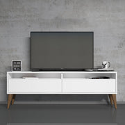 Suporte de TV moderno branco, 150 cm de largura, 30 cm de altura, 50 cm de profundidade | Painel de partículas 100% revestido de melamina, 18 mm de espessura | Elegante e funcional para salas de estar