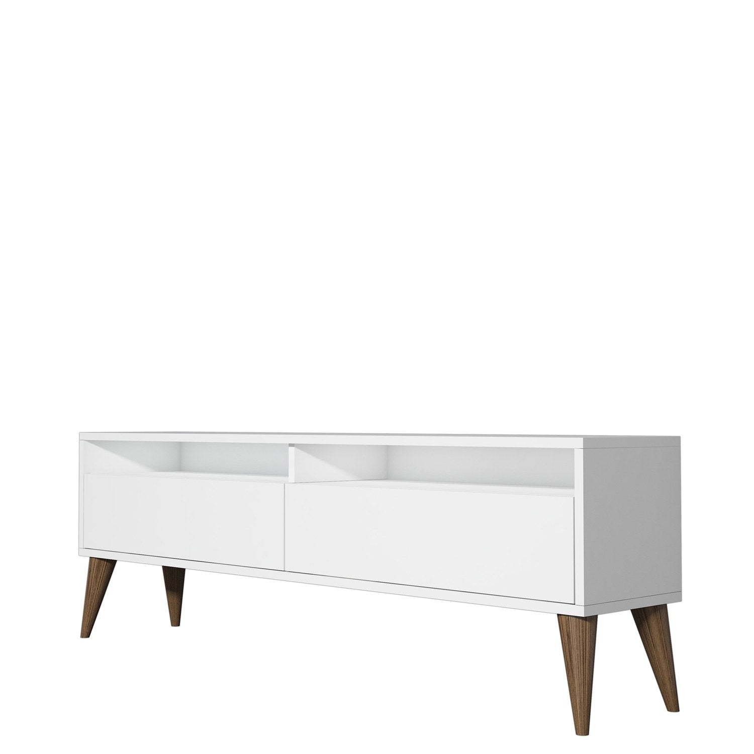 Suporte de TV moderno branco, 150 cm de largura, 30 cm de altura, 50 cm de profundidade | Painel de partículas 100% revestido de melamina, 18 mm de espessura | Elegante e funcional para salas de estar