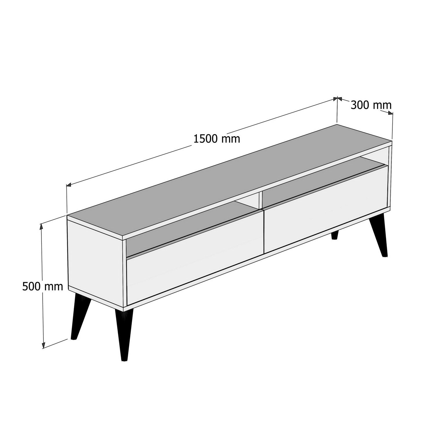 Suporte de TV moderno branco, 150 cm de largura, 30 cm de altura, 50 cm de profundidade | Painel de partículas 100% revestido de melamina, 18 mm de espessura | Elegante e funcional para salas de estar