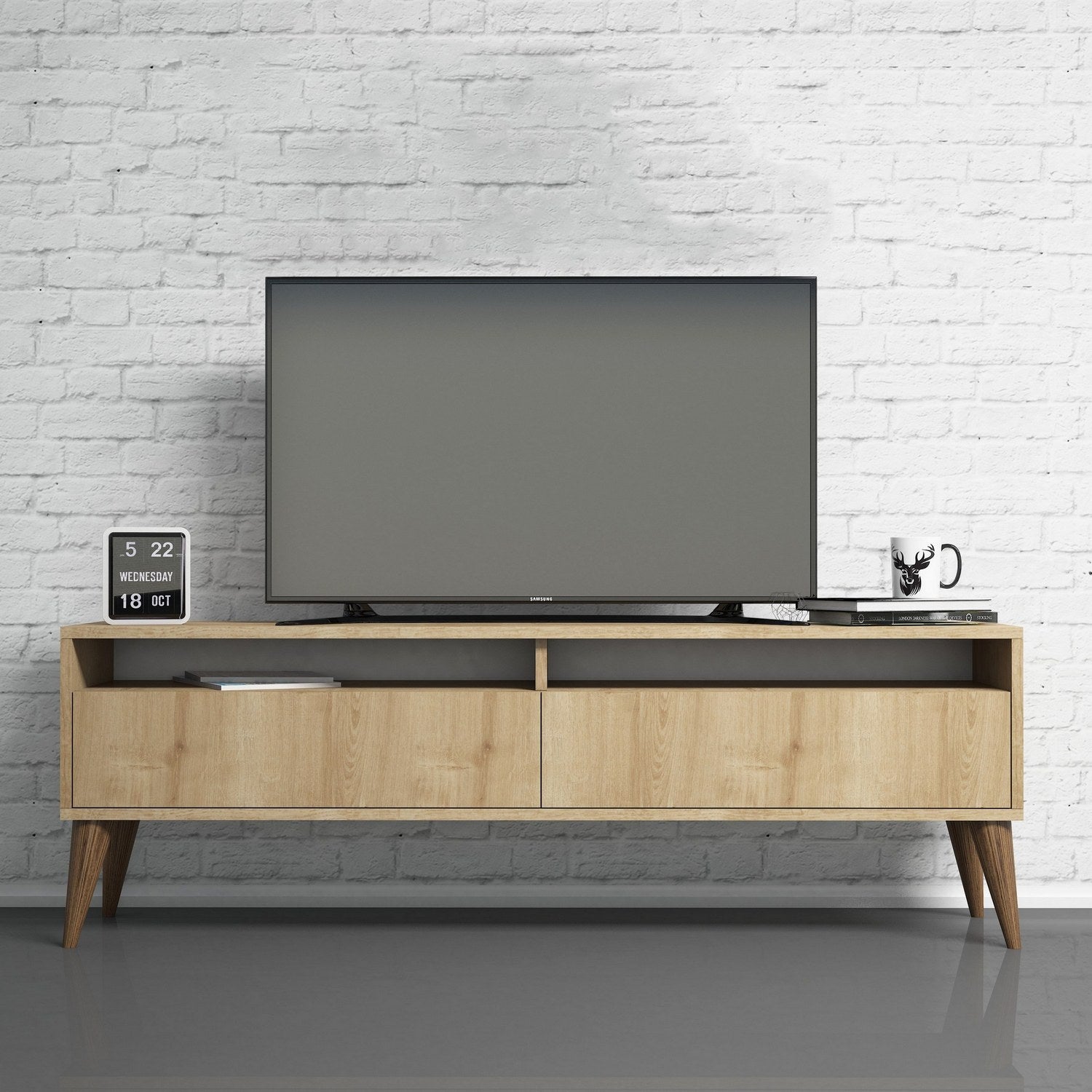 Suporte de TV elegante em carvalho, 150 cm x 30 cm x 50 cm | Painel de partículas 100% revestido em melamina, 18 mm de espessura | Perfeito para salas de estar e espaços de entretenimento modernos