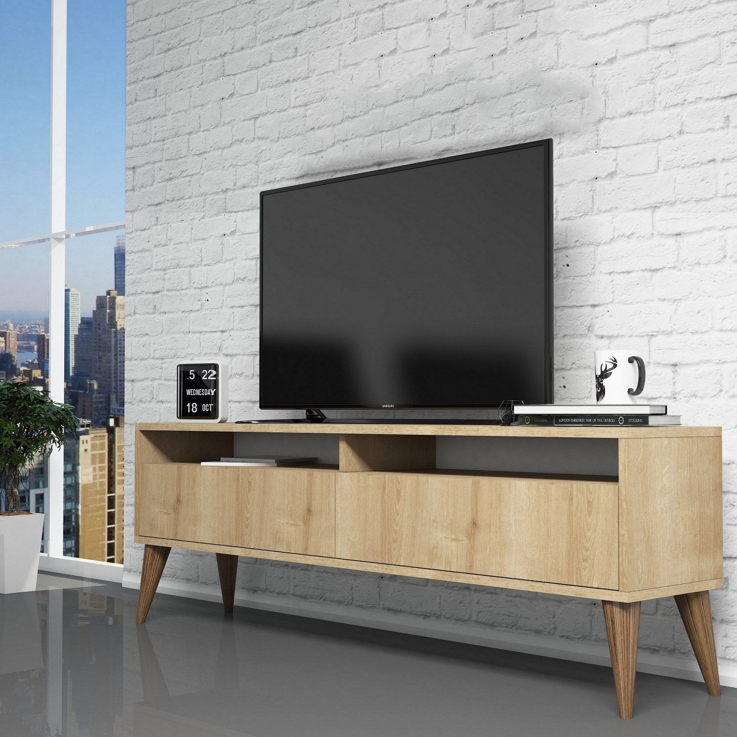 Suporte de TV elegante em carvalho, 150 cm x 30 cm x 50 cm | Painel de partículas 100% revestido em melamina, 18 mm de espessura | Perfeito para salas de estar e espaços de entretenimento modernos