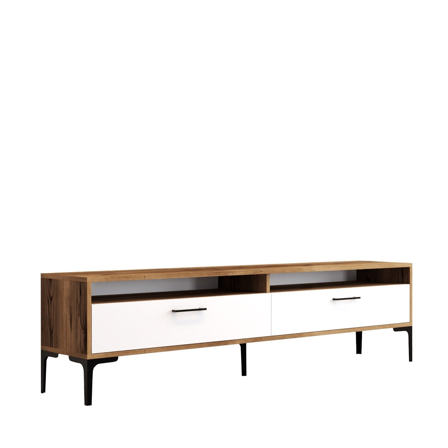 Suporte de TV elegante, nogueira e branco, 180 x 35 x 47 cm | Painel de partículas 100% revestido de melamina, 18 mm de espessura | Design moderno para salas de estar e espaços de entretenimento