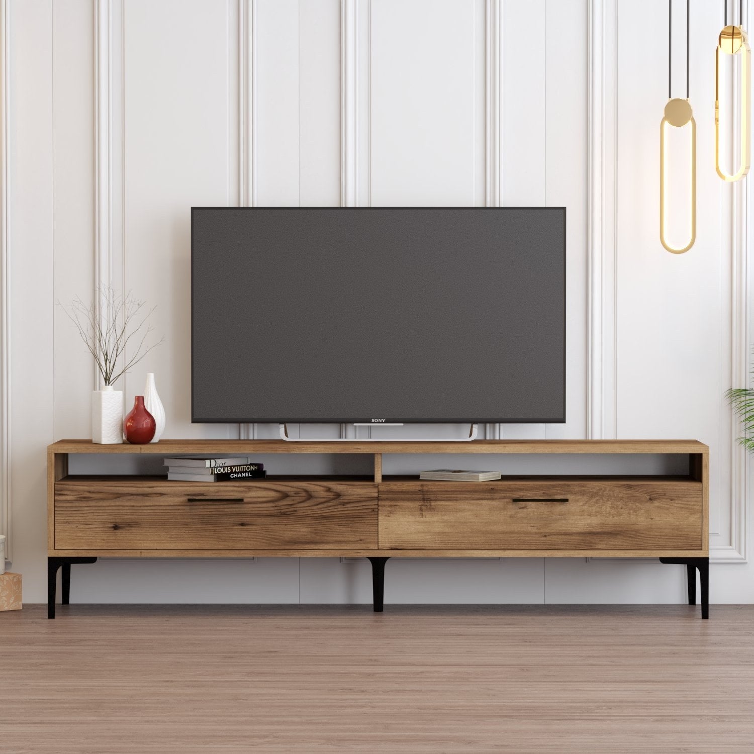 Suporte de TV elegante em nogueira, 180 cm x 35 cm x 47 cm | Painel de partículas 100% revestido em melamina, 18 mm de espessura | Perfeito para salas de estar e espaços de entretenimento modernos