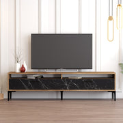 Suporte de TV elegante, nogueira e mármore preto, 180 x 35 x 47 cm | Painel de partículas 100% revestido de melamina, 18 mm de espessura | Design moderno para salas de estar e espaços de entretenimento