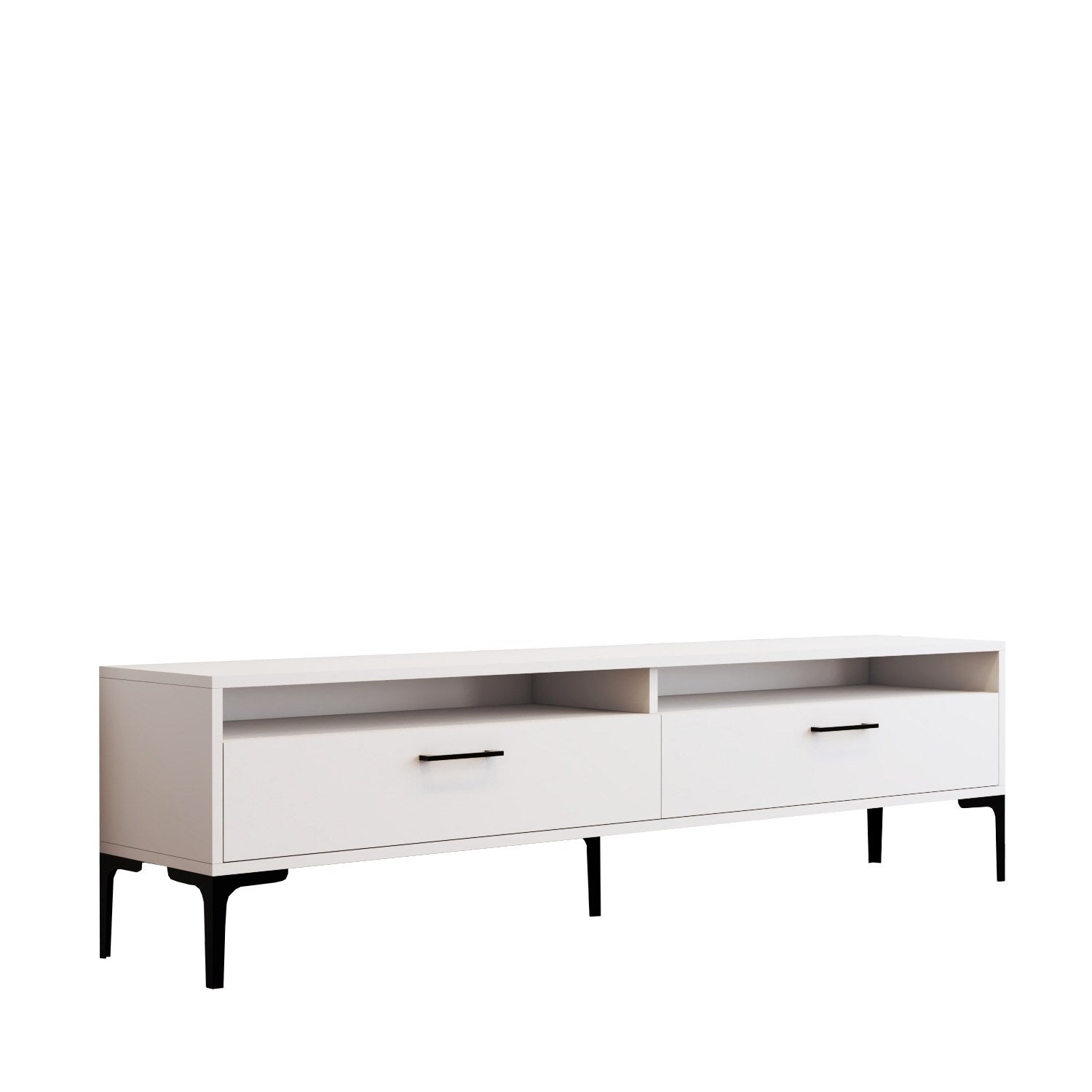 Suporte de TV moderno branco, 180 cm, 35 cm de altura, 47 cm de profundidade | Painel de partículas 100% revestido em melamina, 18 mm de espessura | Elegante e funcional para salas de estar