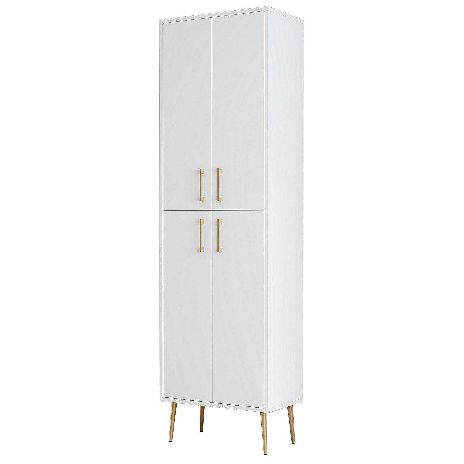 Sapateira elegante, branca e dourada, 60 x 202 x 35 cm | Painel de partículas 100% revestido em melamina, 18 mm de espessura | Solução de armazenamento elegante para casas modernas