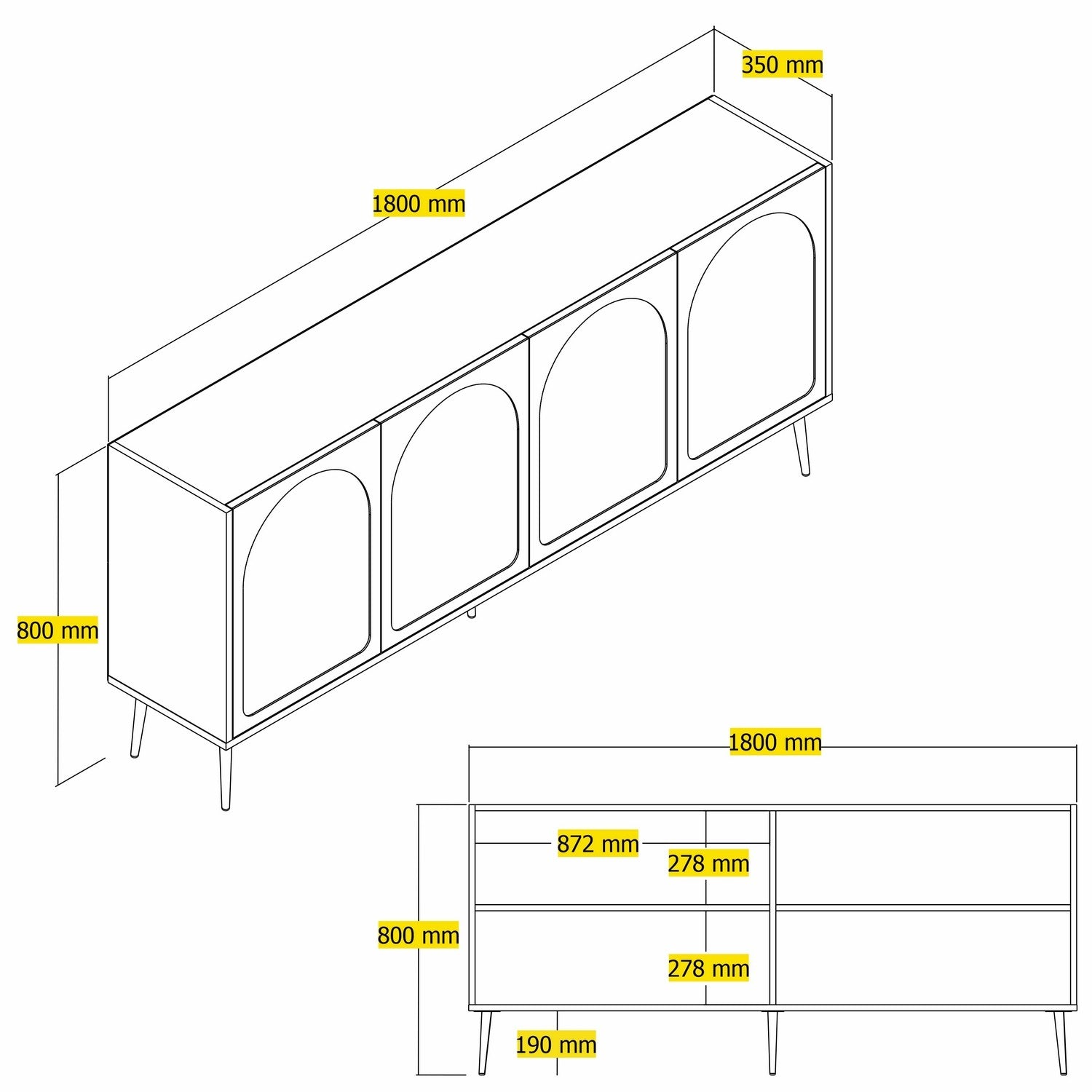 Aparador Elegante em Creme e Dourado – 180 x 80 x 35 cm – Aglomerado de partículas revestido a melamina