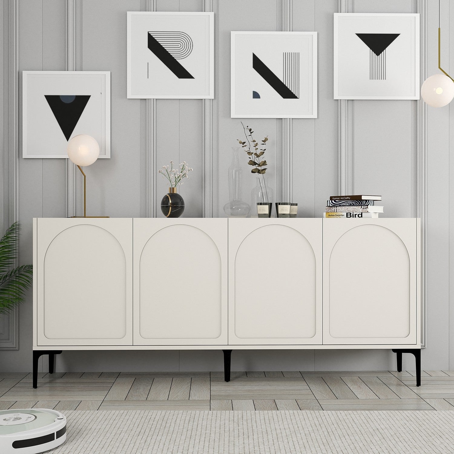 Aparador – 180 x 79 x 35 cm – Creme e Preto – Painel de Partículas