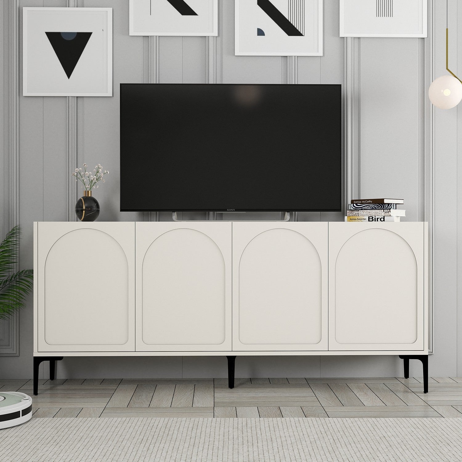 Aparador – 180 x 79 x 35 cm – Creme e Preto – Painel de Partículas