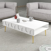 Mesa de Centro – 105 x 60 x 33,6 cm – Branco e Dourado – Painel de Partículas revestido a Melamina