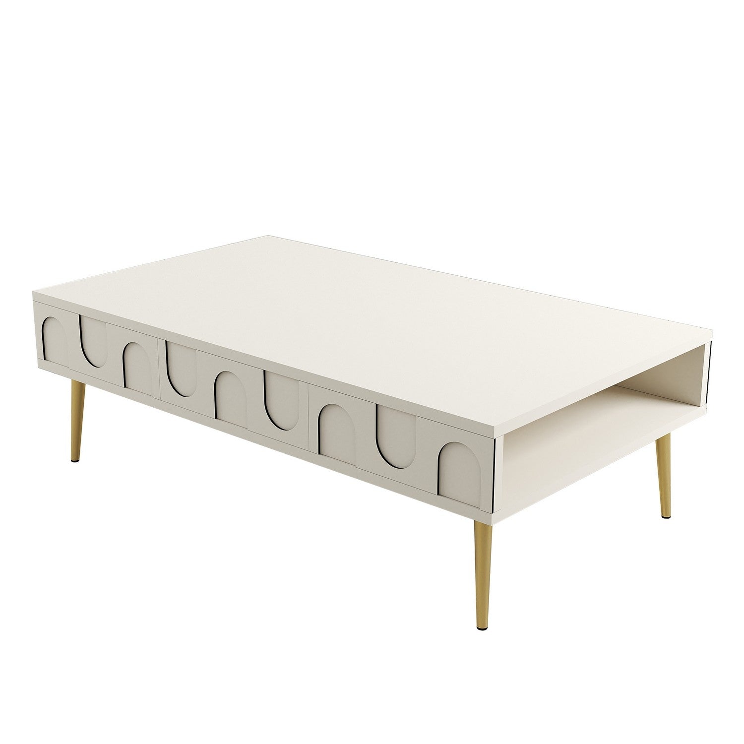 Mesa de Centro – 105 x 60 x 33,6 cm – Creme e Dourado – Painel de Partículas