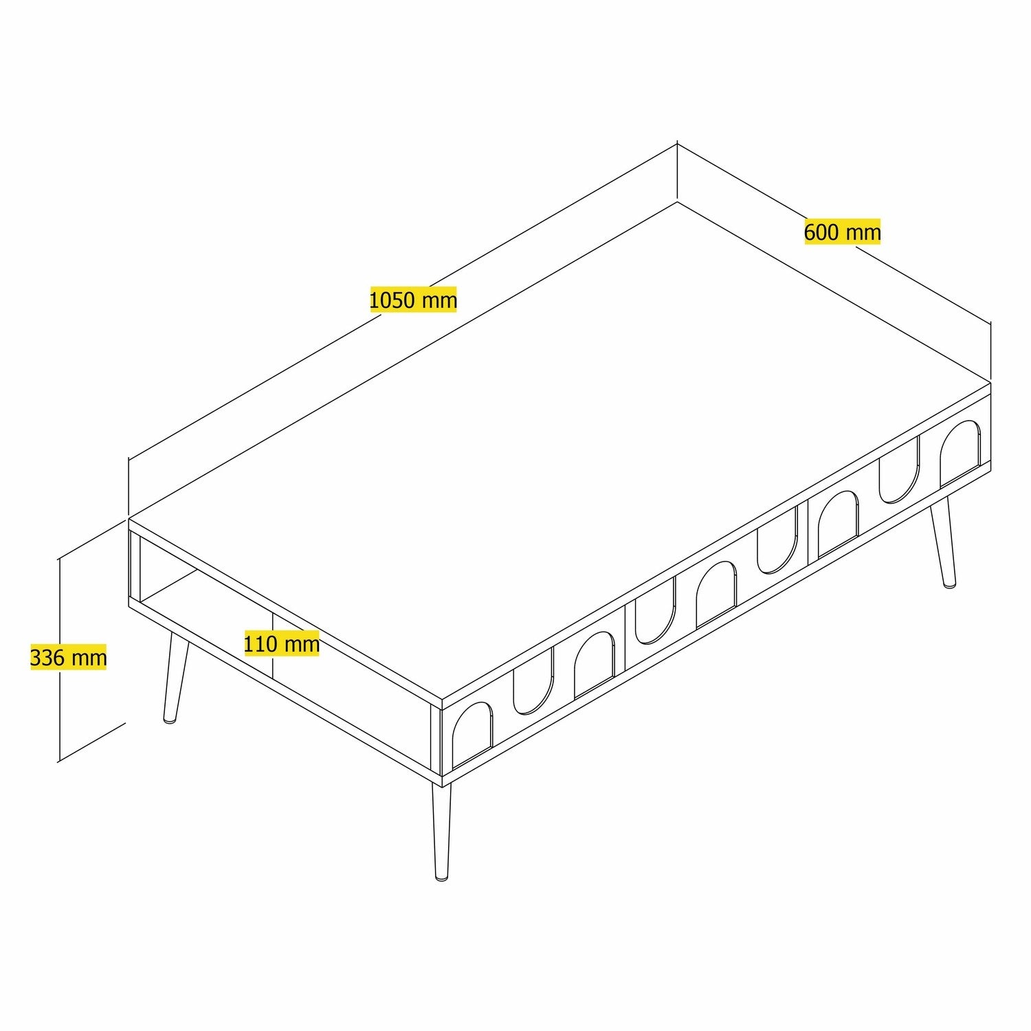 Mesa de Centro – 105 x 60 x 33,6 cm – Atlas e Dourado – Painel de Partículas