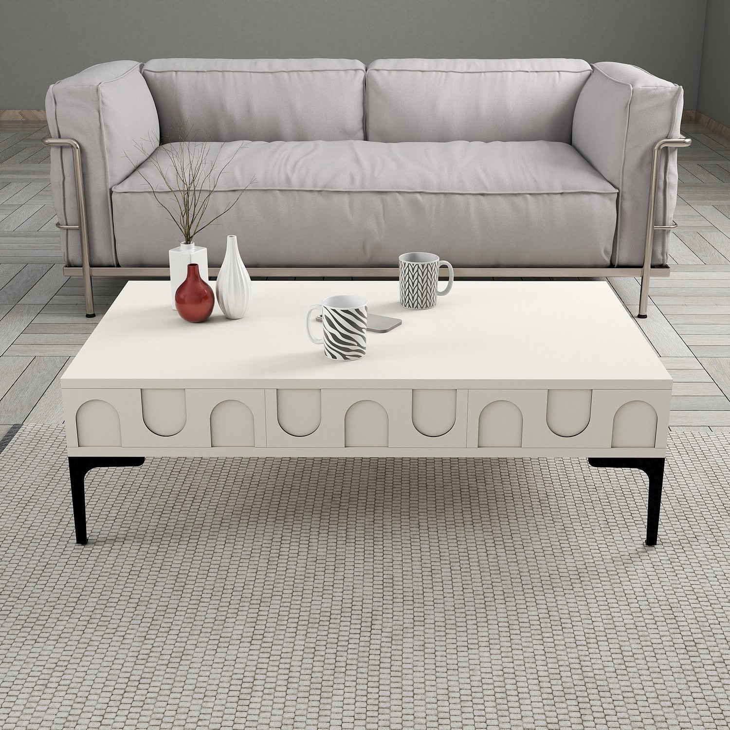 Mesa de Centro – 105 x 60 x 32,6 cm – Creme e Preto – Painel de Partículas