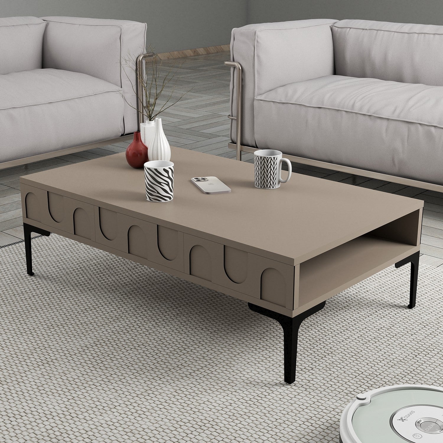 Mesa de Centro – 105 x 60 x 32,6 cm – Preto e Atlas – Painel de Partículas Revestido a Melamina