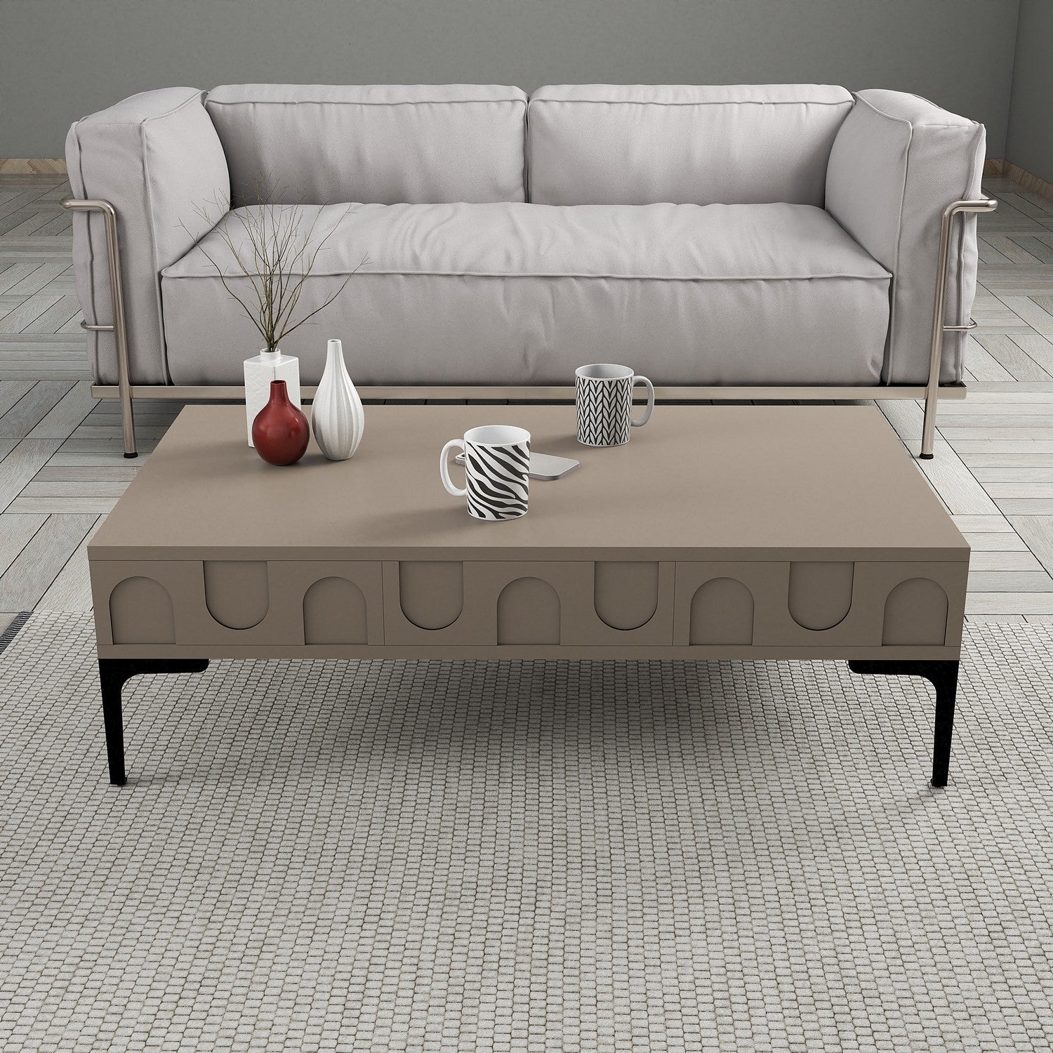 Mesa de Centro – 105 x 60 x 32,6 cm – Preto e Atlas – Painel de Partículas Revestido a Melamina